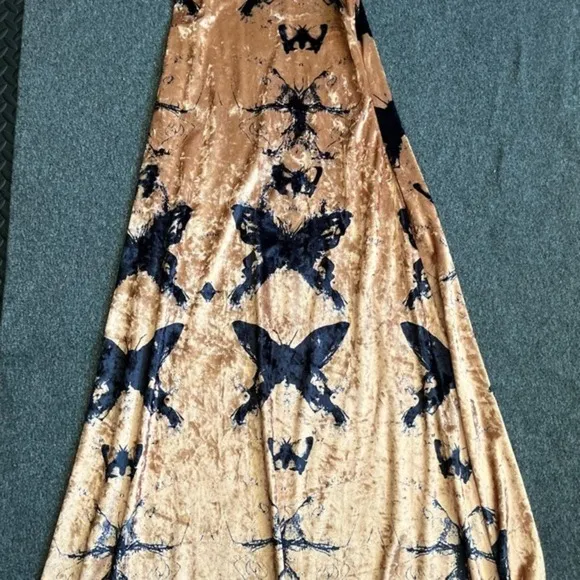 Sexy Velvet black Butterfly golden‎ Strap Dress Retro Style size XS new - Image 2