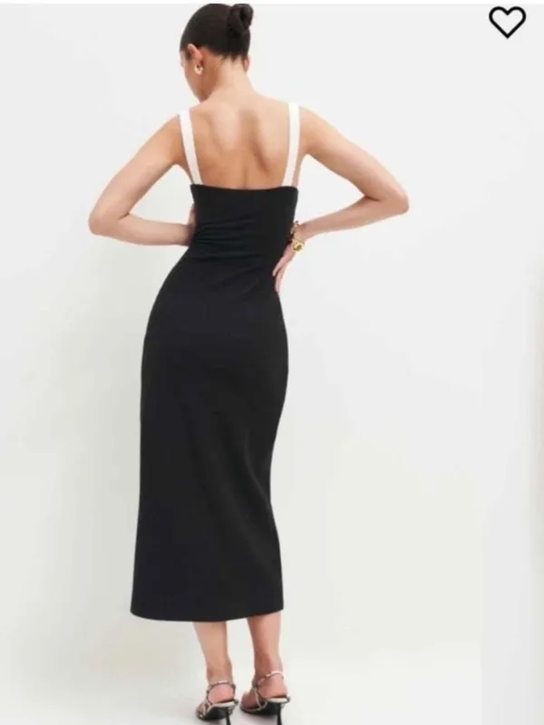 Reformation Black Midi Dress with White Straps - Image 5