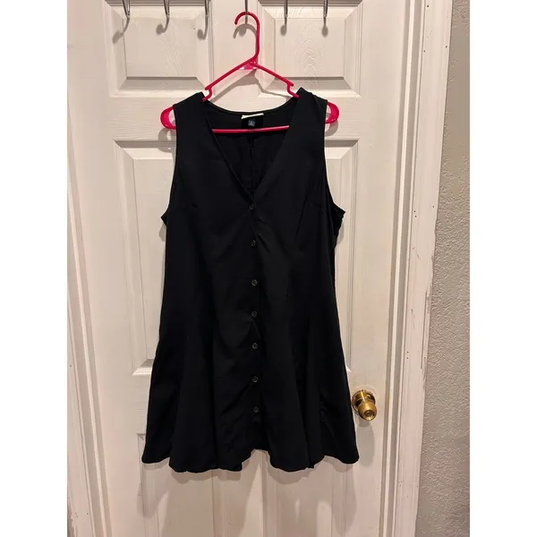 Universal Thread Black Sleeveless Button Front Mini Fit & Flare Dress XL Pockets - Image 2