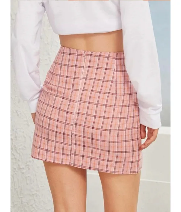 SHEIN Pink Plaid Skirt - Image 2