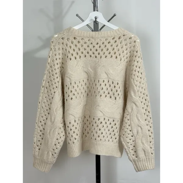 Allie Rose Cream Cable Knit Open Stitch Sweater Womens Size M Oversized Crochet Pullover - Image 7