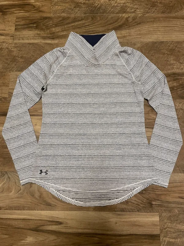 Under Armour Womens Striped Funnel Neck Pullover Zinger Top Black White Size Medium - Image 3