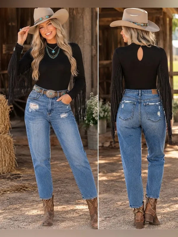 Blue B Collection Fringe Sleeve Bodysuit – Size Large western boutique - Image 2