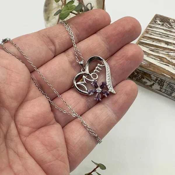 Mom Sterling Silver CZ Heart Necklace - Image 3