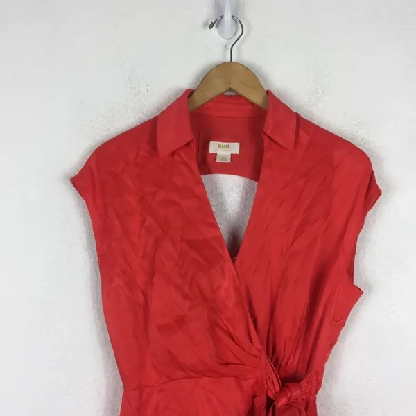 Anthropologie Maeve Open-Back Satin Wrap Midi Dress Orange Small Resort Wear - Image 5