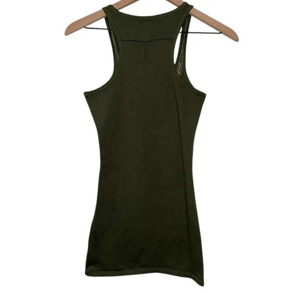 Vtg‎ Abercrombie & Fitch Womens Green Beaded Fitted Tank Top Sz M Y2K Moose Logo - Image 2