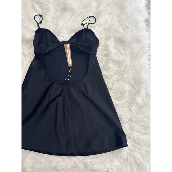 Skims Satin Mini Dress Obsidian Size XXS - Image 9