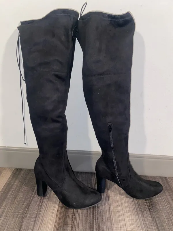 Women's Black Over-the-Knee Heeled Boots - Image 2