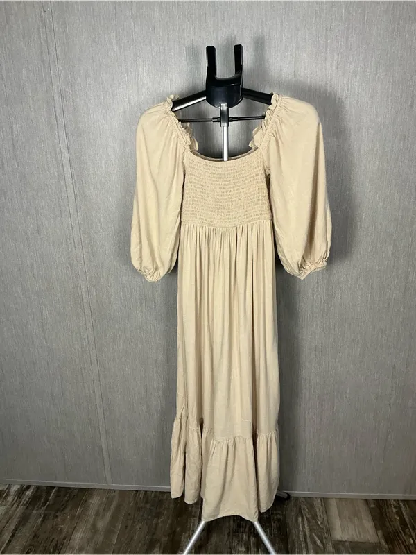Women’s Cream Smocked Off-Shoulder Maxi Dress Size 2 - Image 16