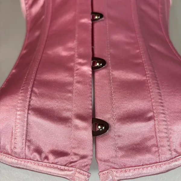Corset Top Pink Satin‎ Lace Up G-String Set New Burlesque Lingerie Coquette S - Image 2