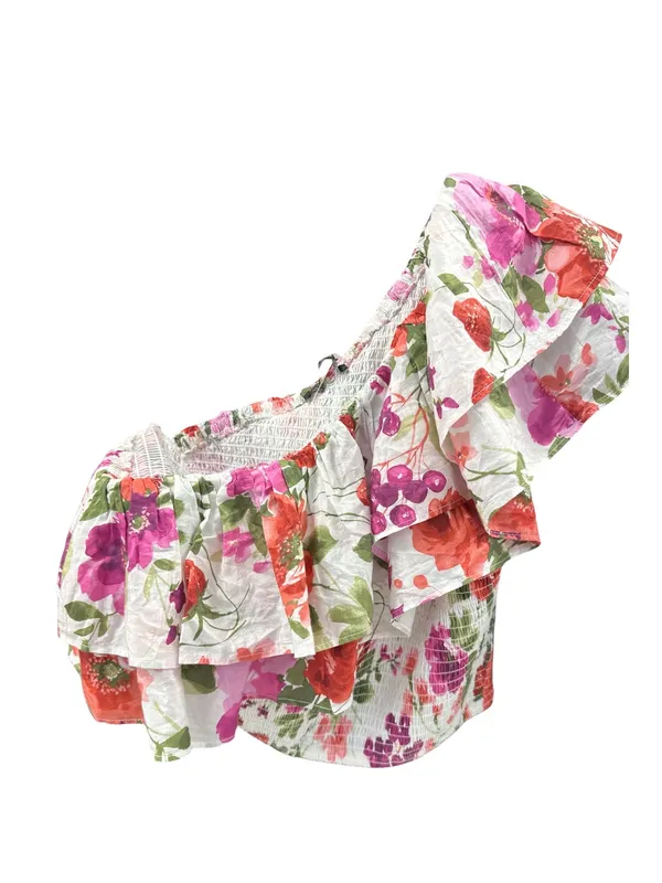 NWOT Abercrombie & Fitch Floral One-Shoulder Ruffle Smocked Top - Size L - Image 3