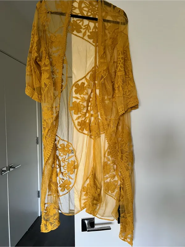 Women's Yellow Lace Swim Cover-Up Kimono - Image 4