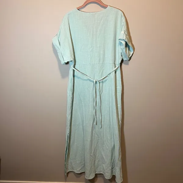 Nomad The Label Mint Green Cotton V-Neck Maxi Dress with Pockets Women's Small - Image 7