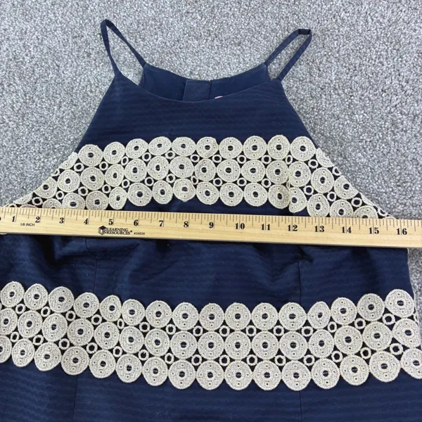 Lilly Pulitzer Navy Gold Eyelet Halter Dress Style‎ 11561 Size 6 Party Formal - Image 5
