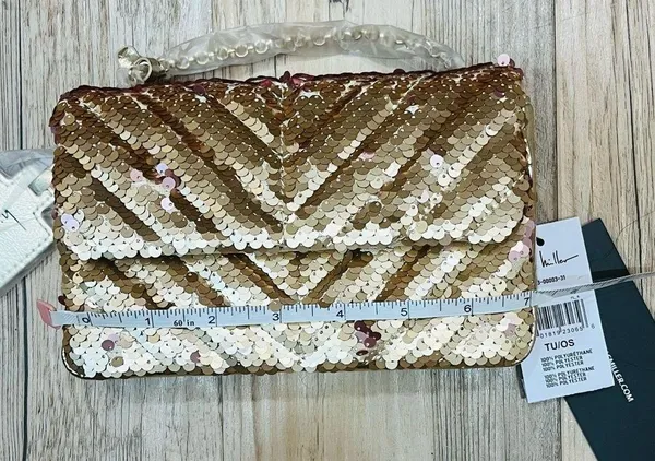 NWT Nicole Miller Clutch gold sequin crossbody purse - Image 5