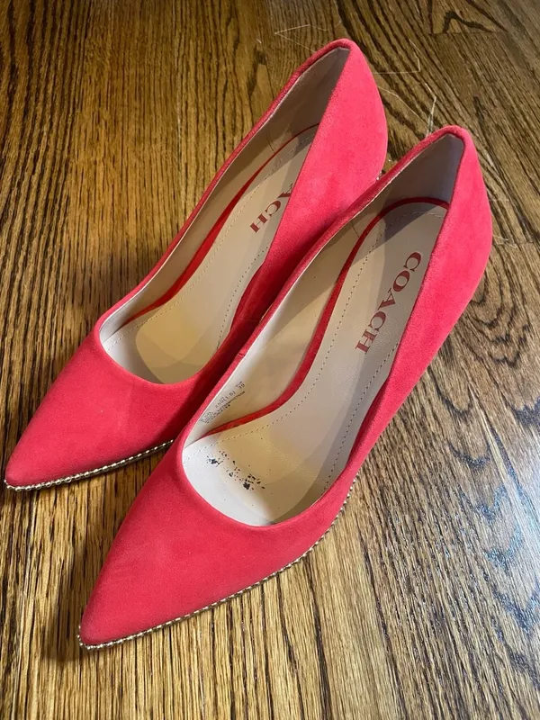 Coach Red Suede Waverly Beadchain Pointed Toe Stiletto Heels Size 8.5B - Image 2