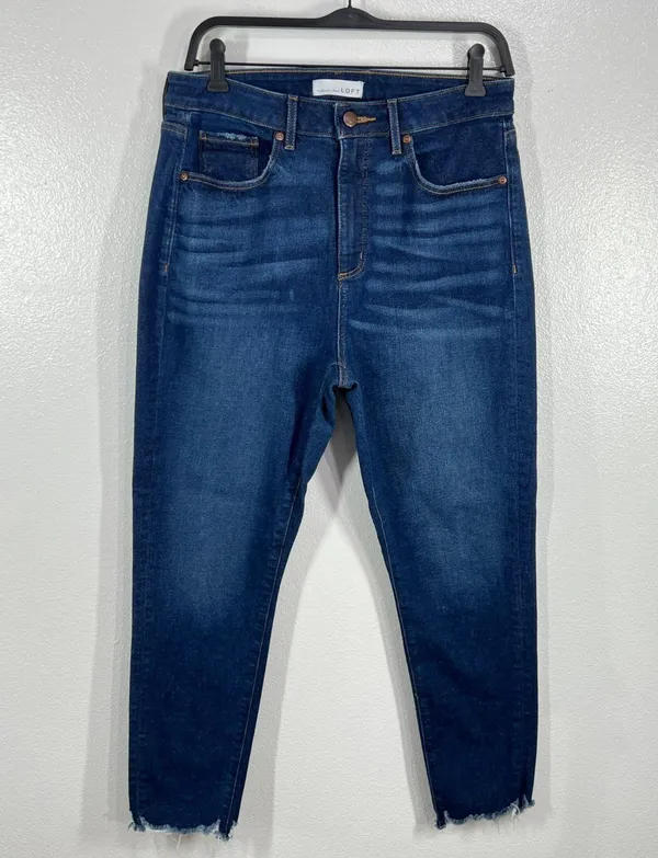 LOFT‎ High Rise Mom Jeans Frayed Hem Dark Wash Denim Comfort Stretch Size10 - Image 3