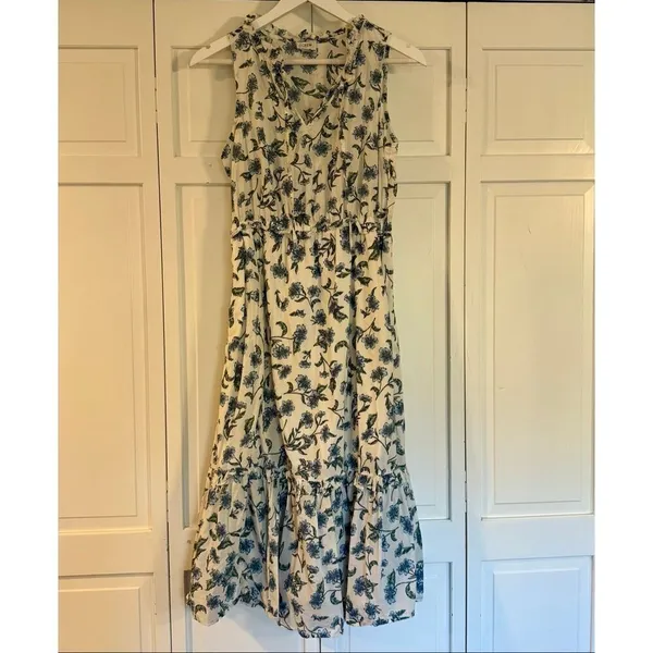 J.Crew white blue floral ruffled midi dress size 2 - Image 3