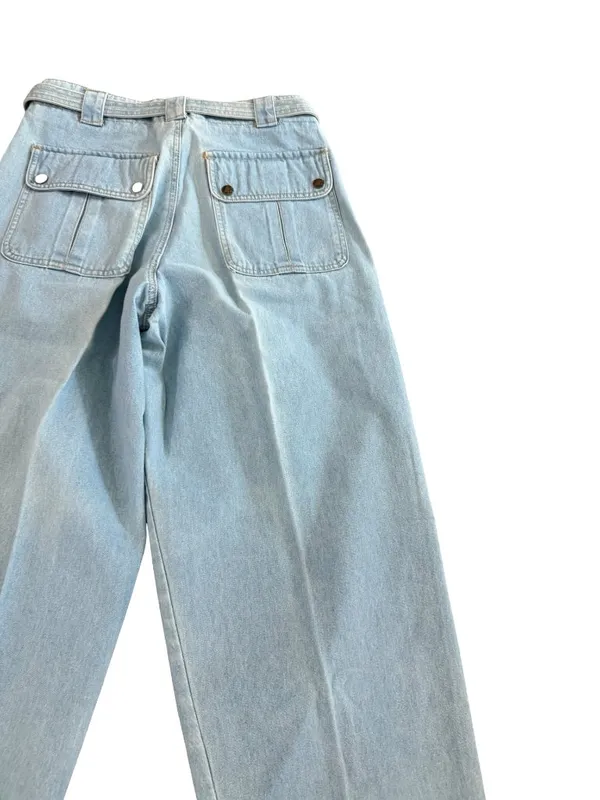 Lizwear Light Wash Pleated Belted Wide Leg Jeans Barrel Trouser Size 10 Women's - Image 10
