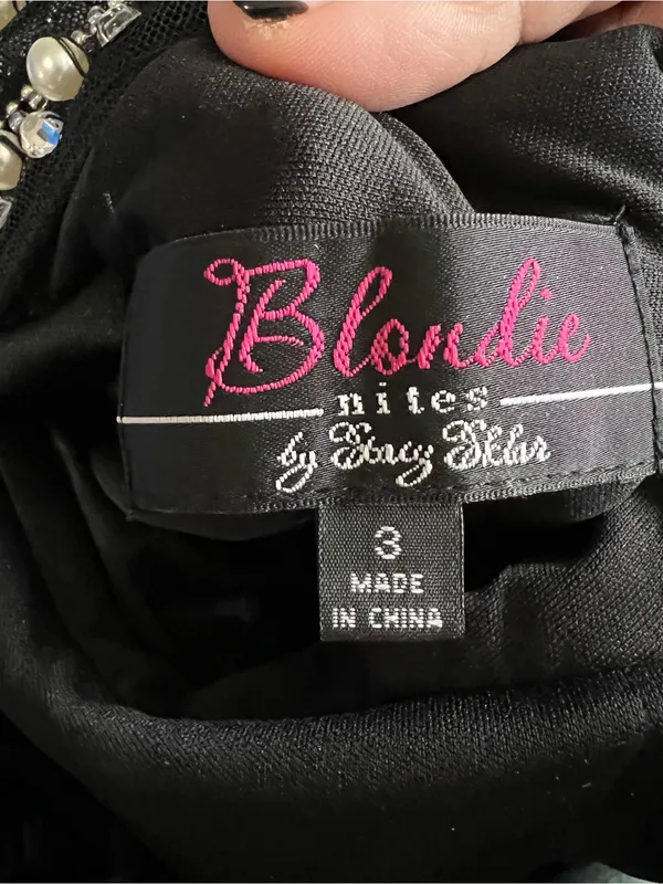 Blondie Nites Stacy Sklar 56671 Black Pearl Embellished Open Back Mini Dress - Image 11