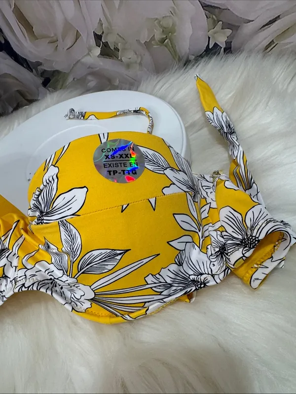 Yellow Floral Push-Up Bikini Top - Image 2