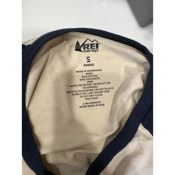 REI Women’s Raglan Top 3/4 Sleeves Tshirt Size Small Navy/Cream Gorpcore Nature - Image 3