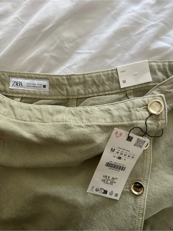 ZARA Olive Green Denim Skort New With Tags Size Medium - Image 3