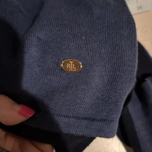 Lauren Ralph Lauren Two Tone Blue V Neck Sweater‎ Womens Size Small Linen Cotton - Image 4