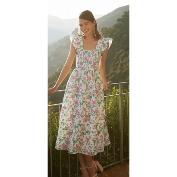 Hill‎ House Home Nap Dress Womens XXL White Pink Floral Ellie Smocked Midi Dress - Image 4