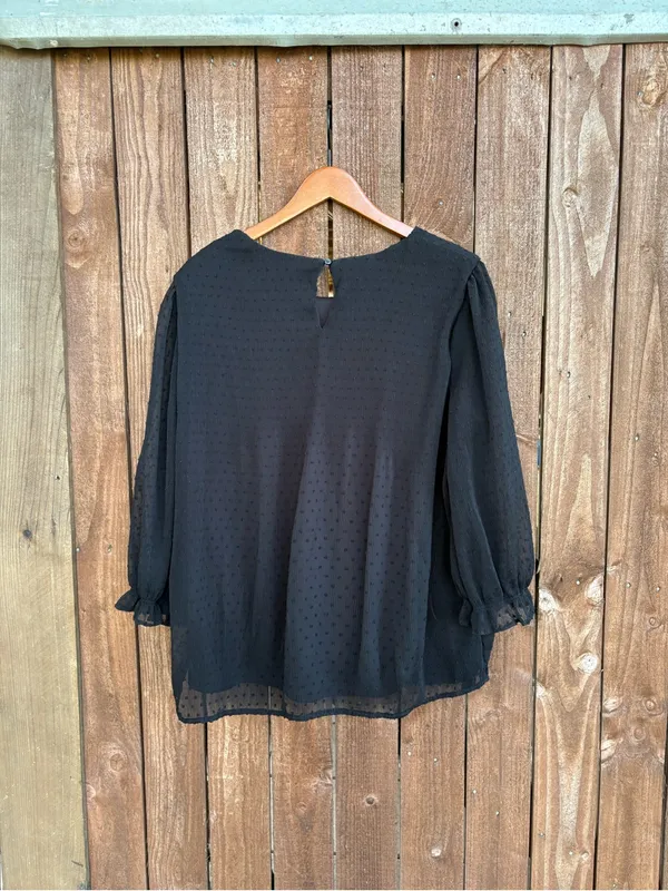 Adrianna Papell Black Whimsigoth Swiss Dot Pleated Blouse - Image 4