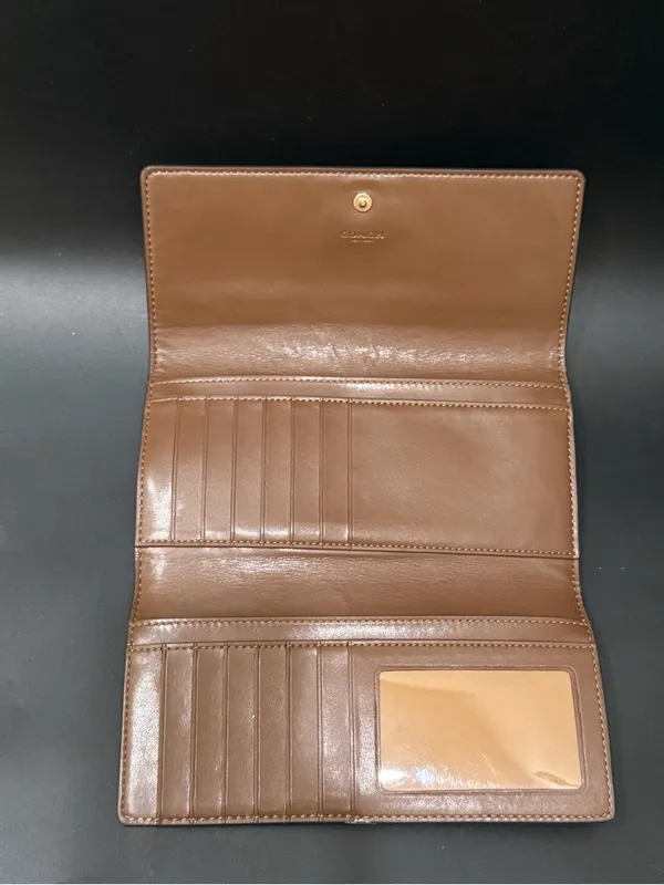 COACH Chalk/ Khaki Coated Signature Canvas Slim Trifold Wallet - Image 6