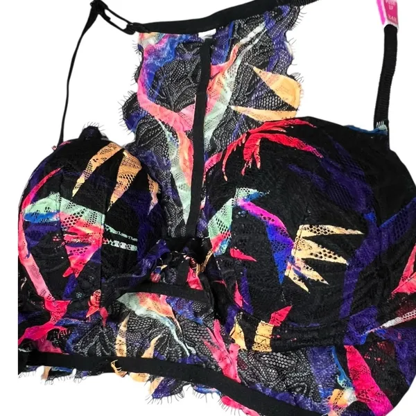 PINK Victorias Secret Push‎ Up Bra 34B Black Lace Floral Racerback Front Closure - Image 5