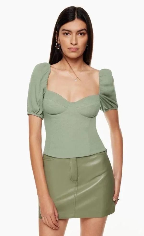 BNWT Aritzia Wilfred Novella Short Sleeve Blouse Top Pastel Sage Green - Image 4
