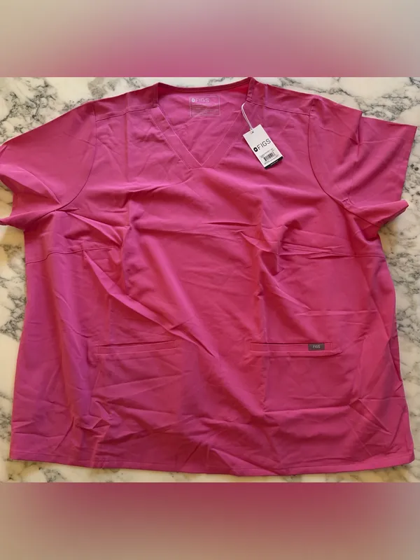 NWT FIGS Casma 3 Pocket Scrub Top 6XL Shocking Pink Technical Collection - Image 2