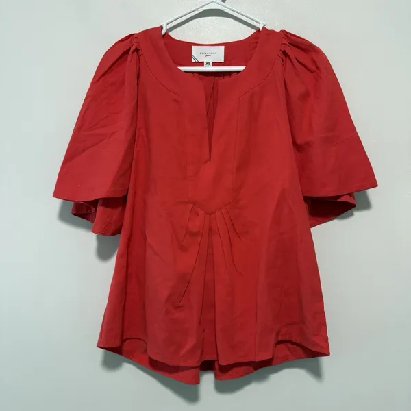 Pomander Place Tuckernuck‎ Finley Flutter Sleeve Notched Neck Pink Cotton Blouse - Image 4