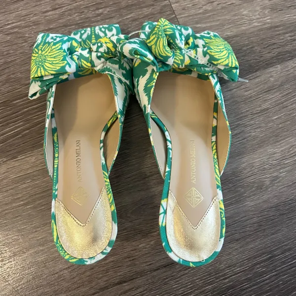 Antonio Melani Alora Royal Palm Print Bow Detail Slide Sandal Kitten Heels - Image 5