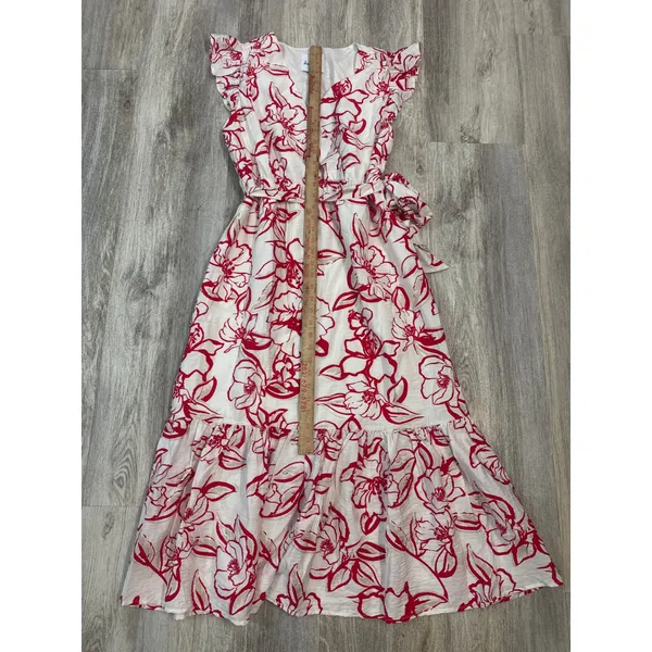 Sam‎ Edelman Petal Sketch V-Neck Maxi Dress Red White Floral Ruffle Size 10 NEW - Image 6