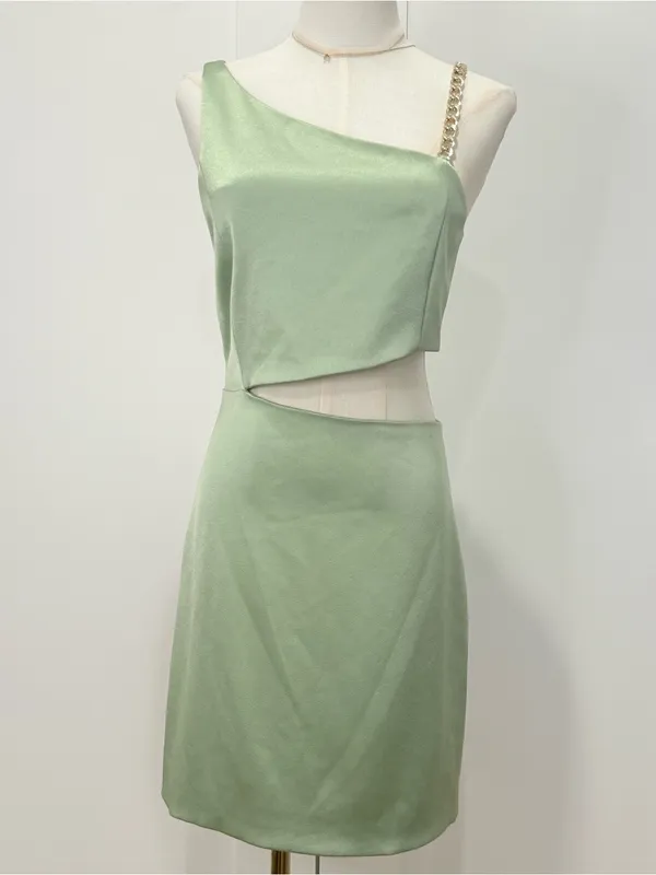 Alice + Olivia Karoline Cutout Mini Dress 6 Green Satin Cocktail Party Spring - Image 5