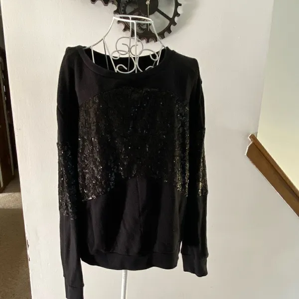 Victoria's Secret Black Sequin Panel Sweatshirt Pullover Size Medium - Image 2