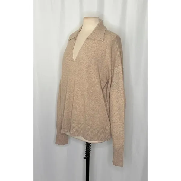 NWT!! FREE PEOPLE Eloura Cashmere‎ Henley Sweater Solid Light Brown Tan X-Large - Image 6