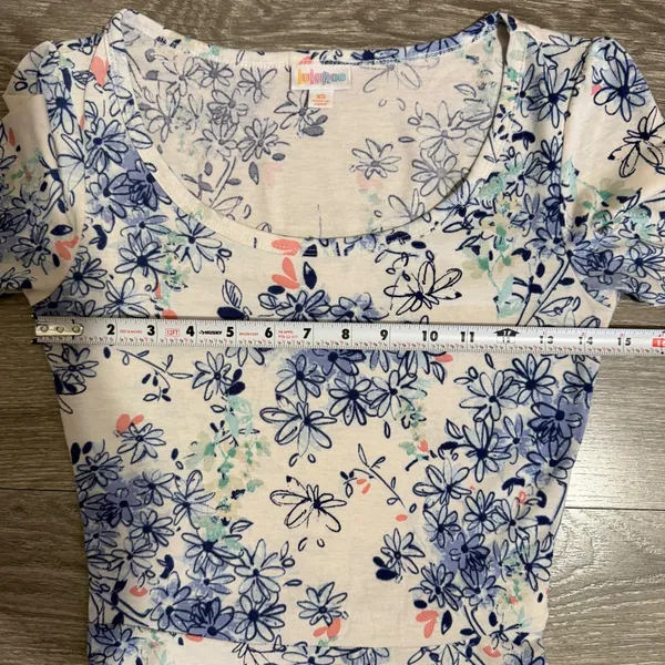LuLaRoe Ana‎ Maxi Dress XS Blue Floral Short Sleeve Scoop Neck Cottagecore Boho - Image 6