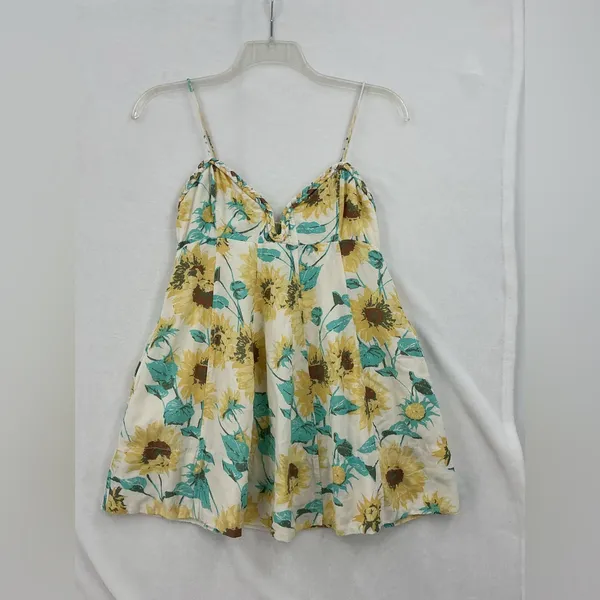 Free People Aqua and Gold Floral Lace-Trim Chemise 656 - Image 3