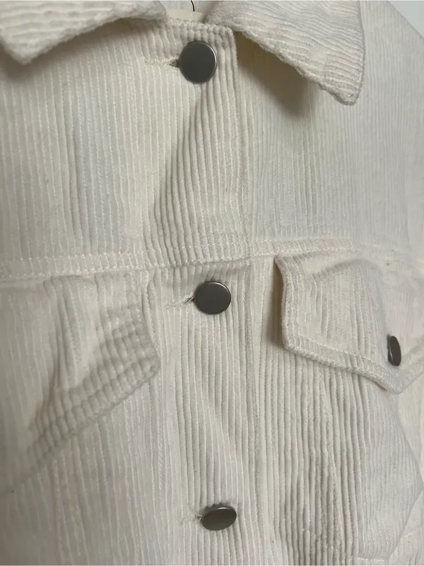 Francesca's Collections Cream Corduroy Trucker Jacket Size M - Image 2