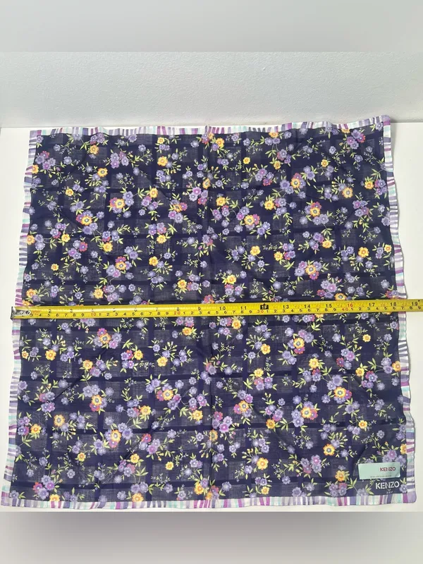 Kenzo Purple Floral Striped Cotton Square Scarf Handkerchief Neckerchief Bandana - Image 3