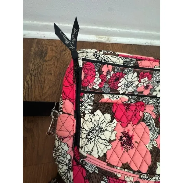Vera Bradley Mocha Rouge Quilted Laptop Messenger Bag Pink Floral Crossbody - Image 11