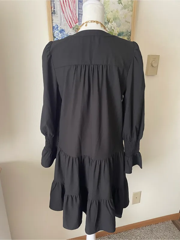 Tuckernuck Pomander Place Kenzo Dress Black Tiered Smocked Cuff Small - Image 7