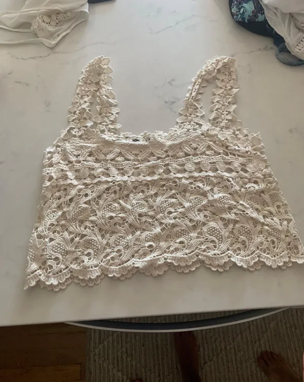 Crochet Beige Tank Top Tan - Image 2