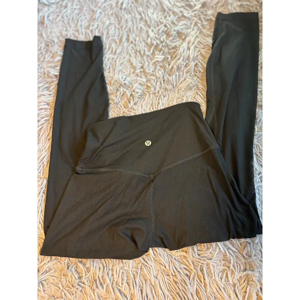 Lululemon Black Ribbed High Rise Leggings Activewear Yoga Pants - Image 2