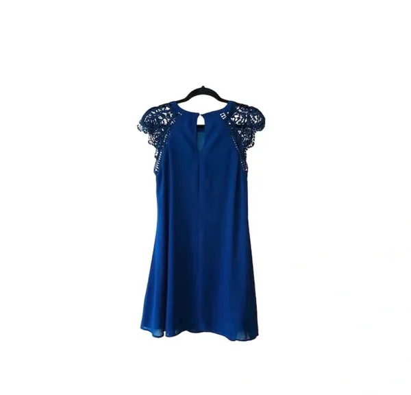 Altar’d State Crochet Sleeve Shift Dress Navy Blue Mini Lined - Image 6