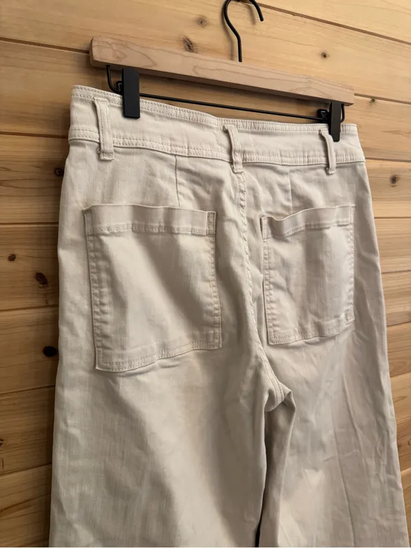 Oat 8/29 Cream High Rise Wide Leg Cotton Blend Pants Raw Edge Summer Casual - Image 8